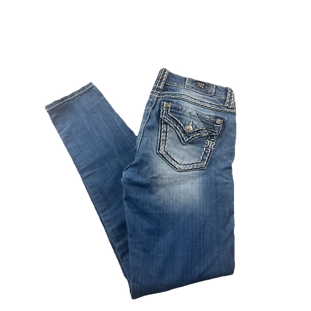 Miss Me Jeans Skinny Embroidered Flap Bedazzled Y2K Womens 27 (Actual 29x30)